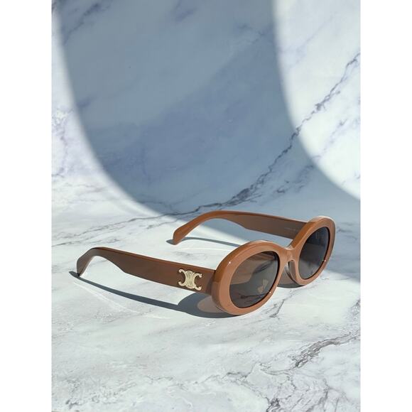 NEW Celine CL40194U Triomphe Brown Oval Sunglasses - Picture 9 of 10